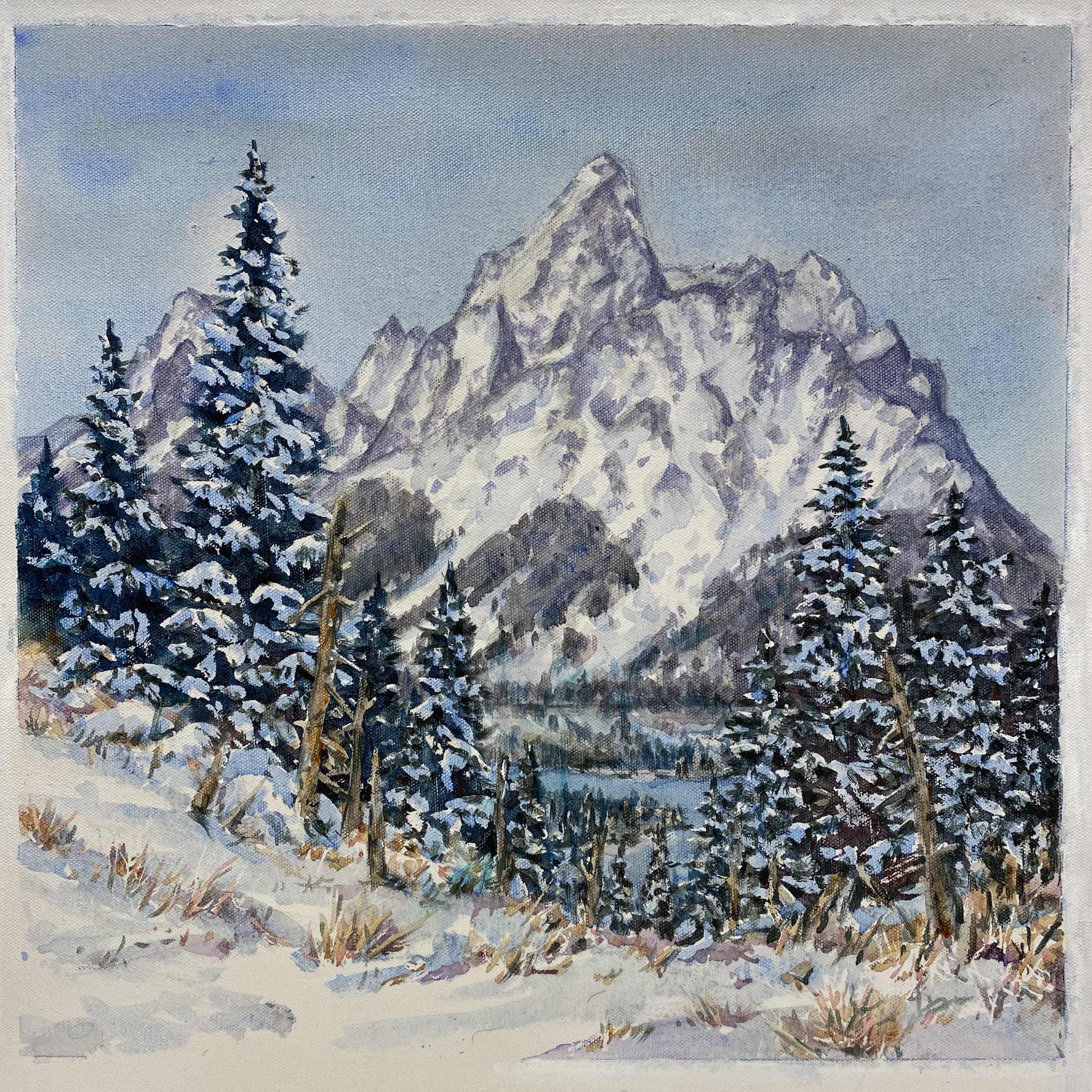 Moose Painting Grand Teton National Park Scenery Autumn Forest Original Miniature Watercolor 4 by 6 inches
