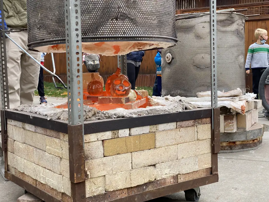 ceramic pumpkins on fire